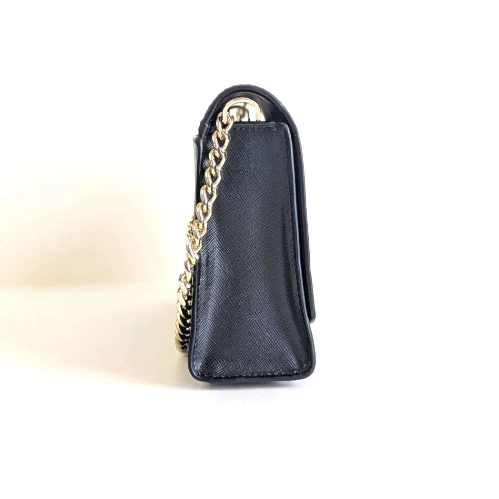 Kate Spade Carson Handbag Short Chain Strap Black Saffiano Leather Gold Tone